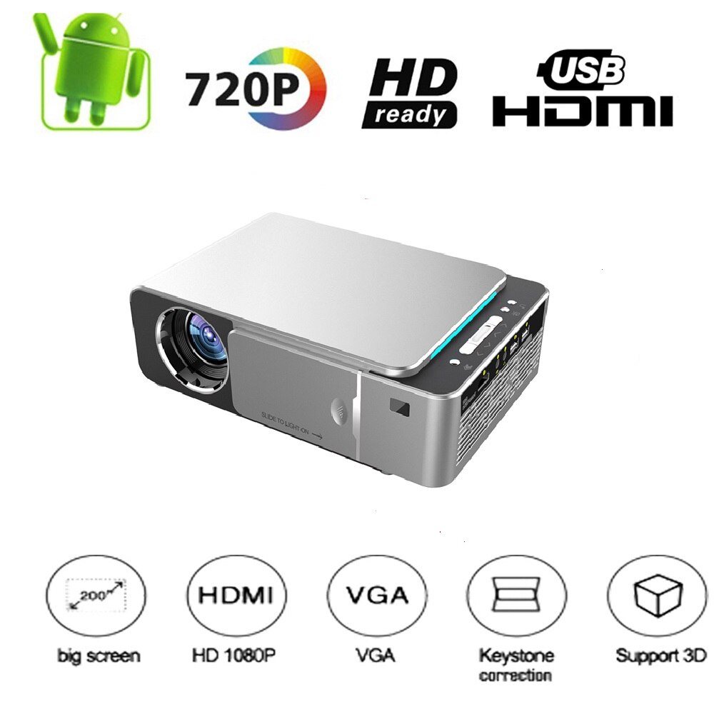 T6 3500 루멘 HD 휴대용 LED 프로젝터 1280*720 네이티브 해상도 720P HD 비디오 프로젝터 홈 시네마 용 USB VGA 비머